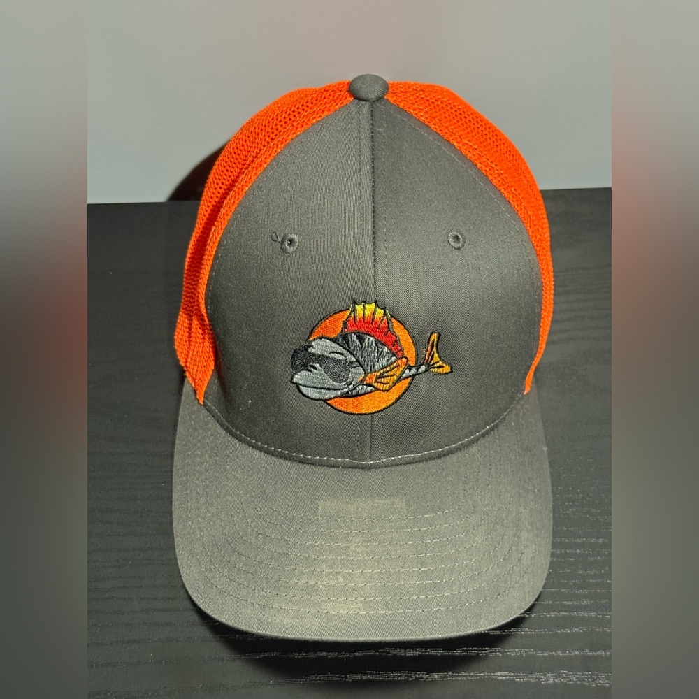 Gray and Orange Fish Embroidered Cap